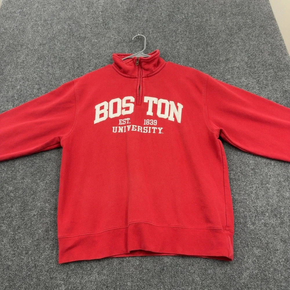 Boston University Blue 84 Quarter Zip Pullover L Red Cotton Blend Mock Neck Gorp